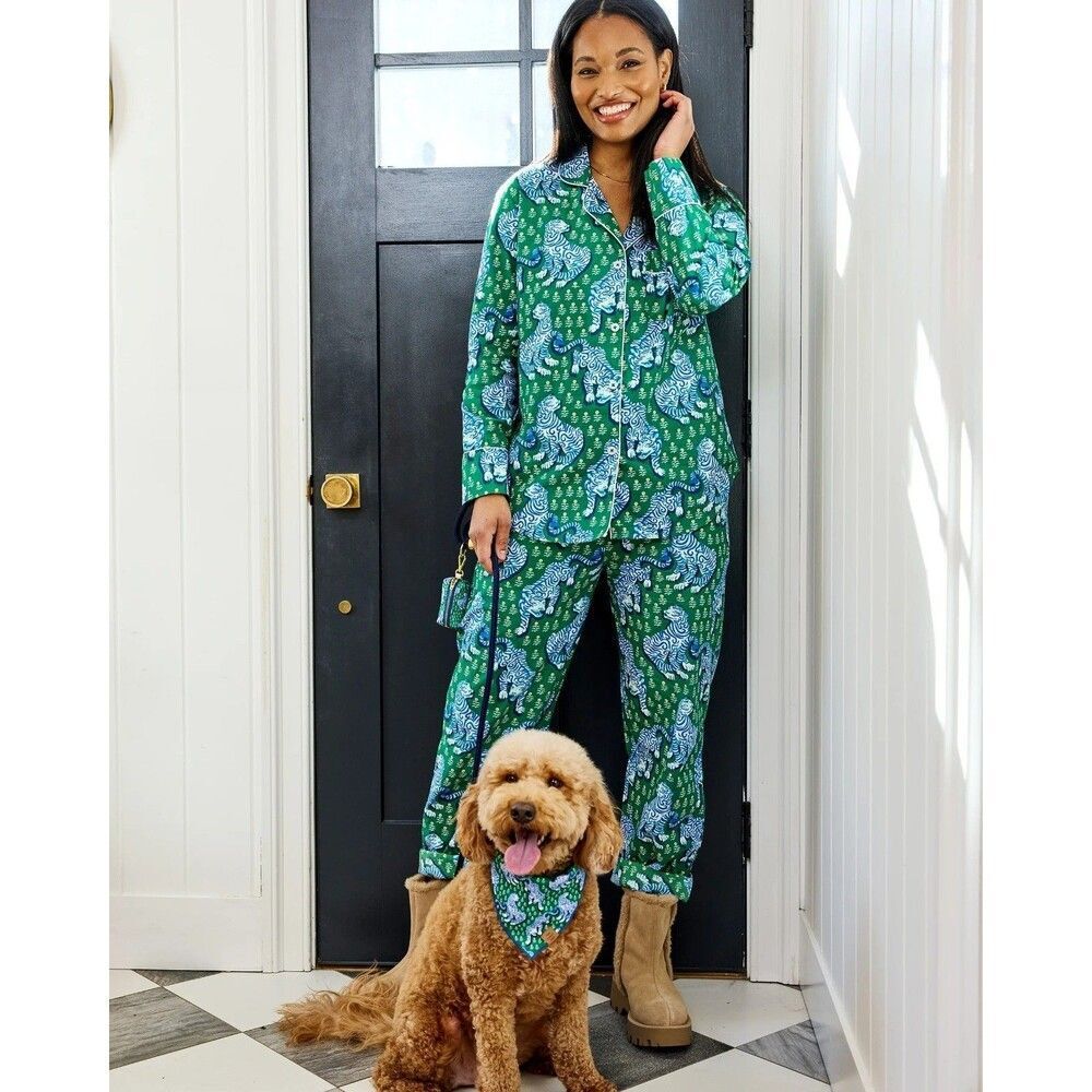 Printfresh Long PJ Set in Tiger Queen Green Blue Large L NEW